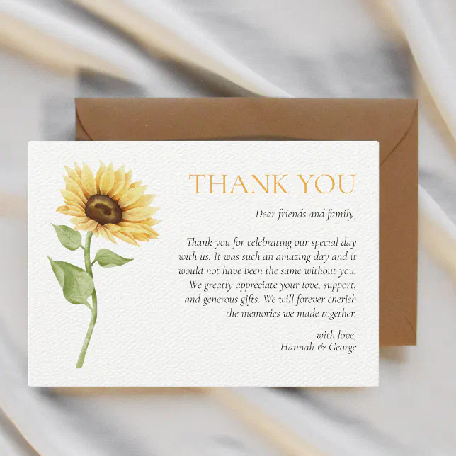 Sunflower Rustic Barn Summer Wedding Thank You Card | Zazzle