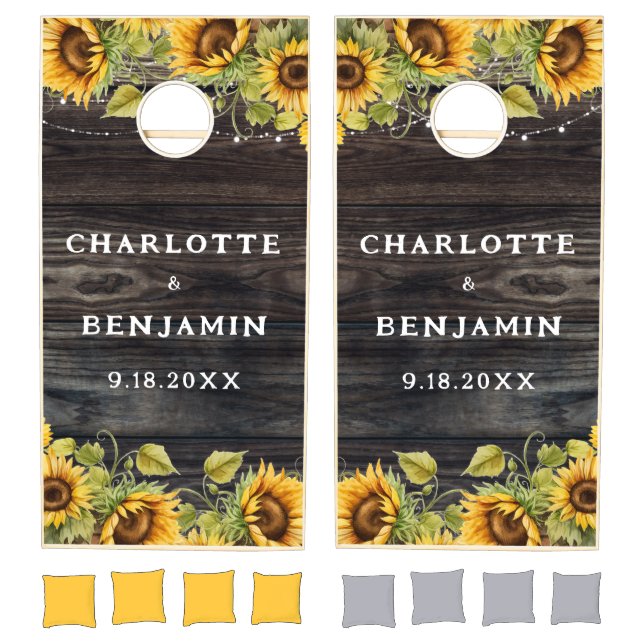Sunflower Rustic Barn Wood Floral Wedding Cornhole Set (Set)