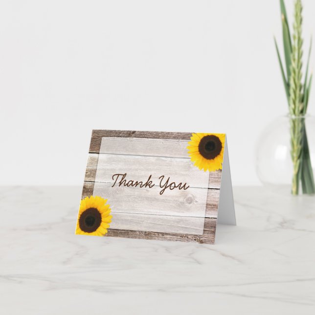 Sunflower Rustic Barn Wood Thank You (Front)