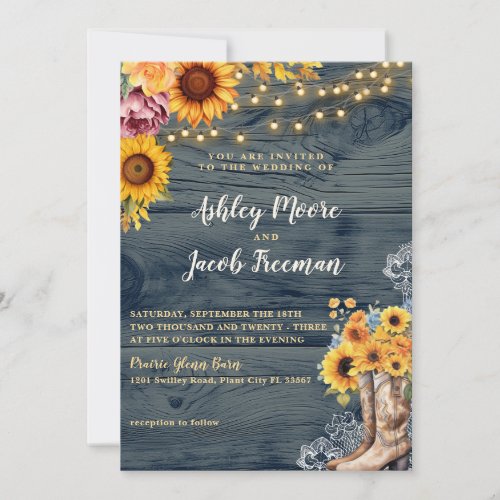 Sunflower Rustic Barn Wood Theme Wedding Invitation