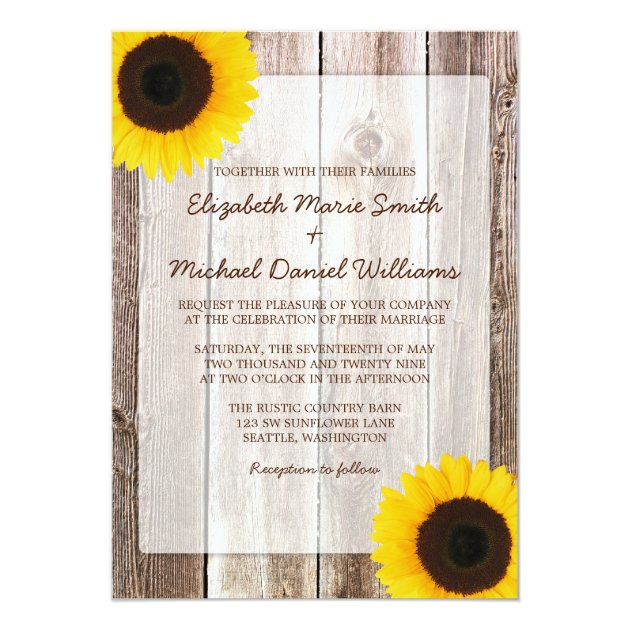 Sunflower Rustic Barn Wood Wedding Invitation