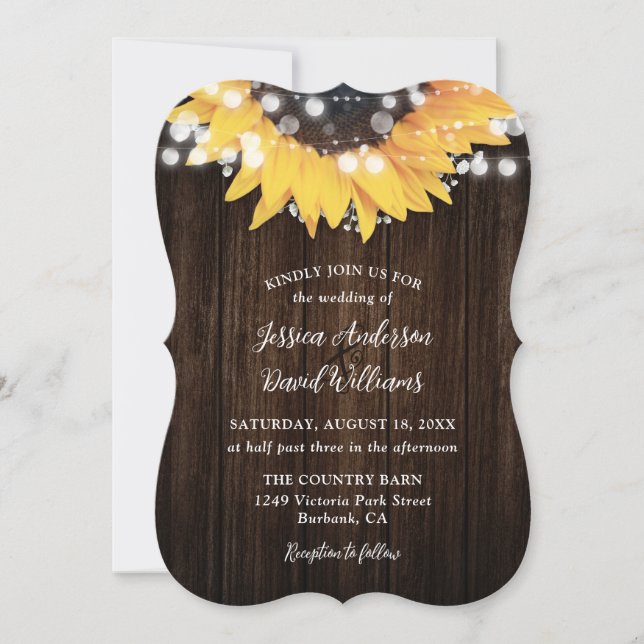 Sunflower Rustic Barn Wood Wedding Invitation (Front)
