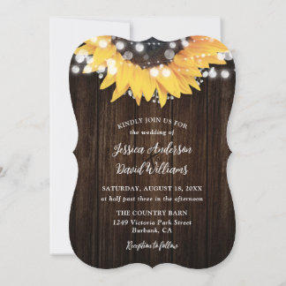 Sunflower Rustic Barn Wood Wedding Invitation