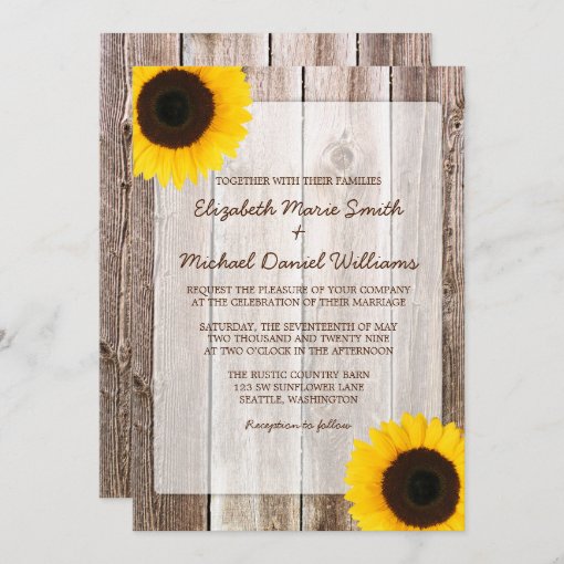 Sunflower Rustic Barn Wood Wedding Invitation Zazzle 6510