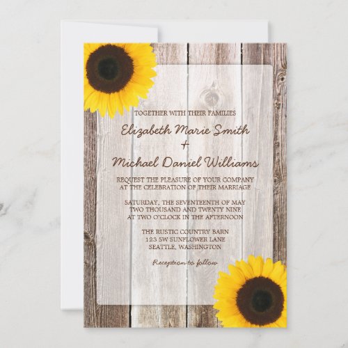 Sunflower Rustic Barn Wood Wedding Invitations