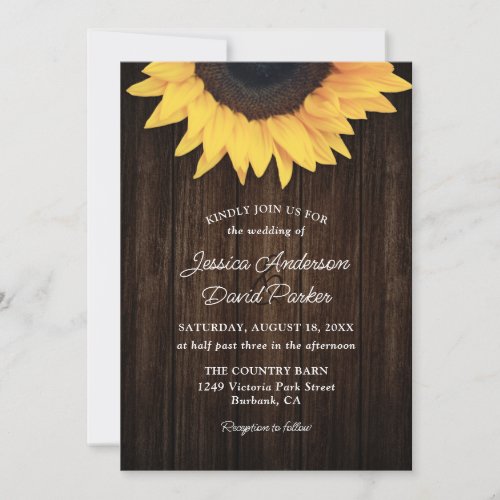 Sunflower Rustic Barn Wood Wedding Invitation