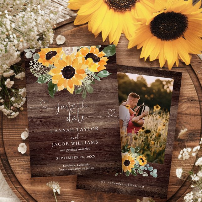 Sunflower Rustic Barn Wood Wedding Save The Date (Creator Uploaded)