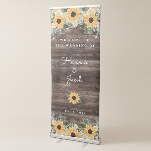 Sunflower Rustic Barn Wood Wedding Welcome Retractable Banner