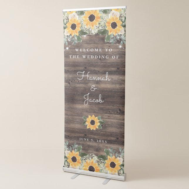 Sunflower Rustic Barn Wood Wedding Welcome Retractable Banner (3/4)