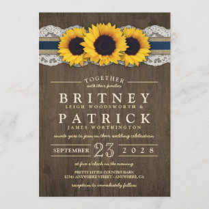 Sunflower Rustic Blue Burlap Wedding Invitations