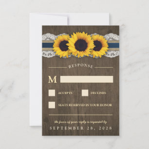 Sunflower Rustic Blue Burlap Wedding RSVP Cards