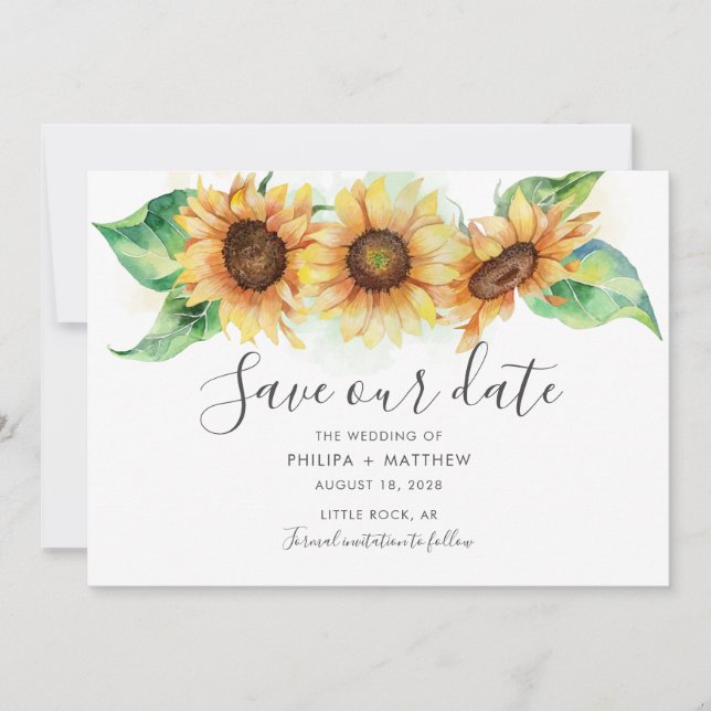 Sunflower Rustic Botanical Watercolor Wedding Save The Date (Front)