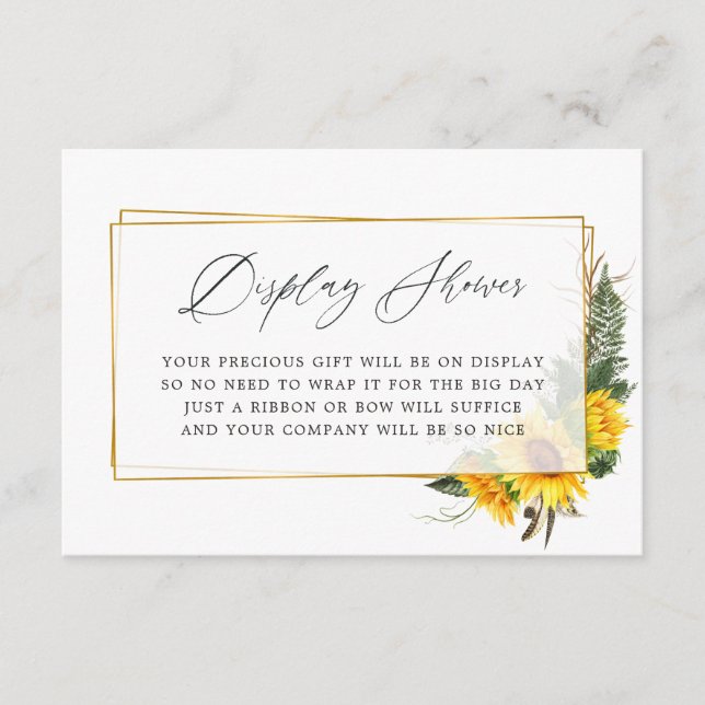 Sunflower Rustic Bridal Shower Display Shower Enclosure Card (Front)