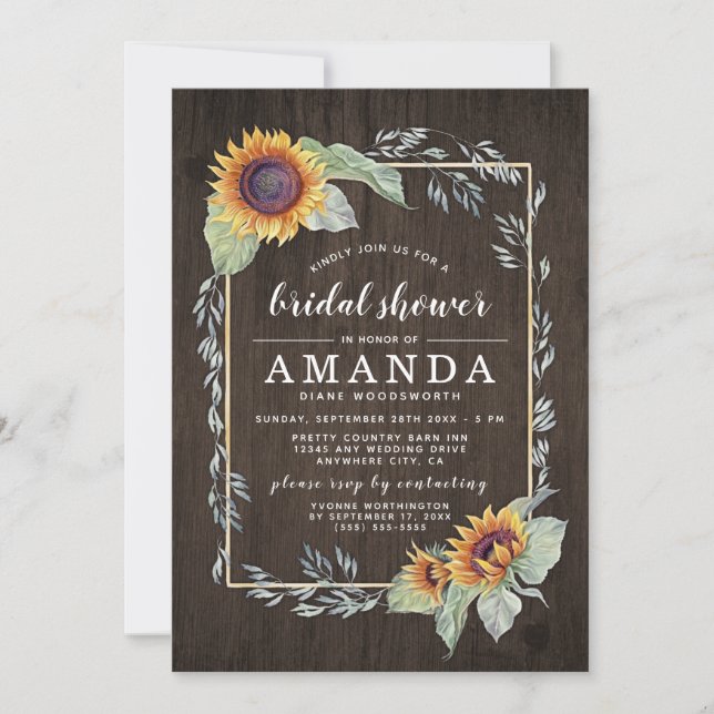 Sunflower Rustic Bridal Shower Invitations (Front)
