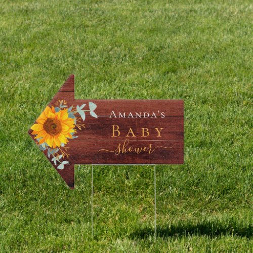 Sunflower rustic brown wood baby shower arrow sign