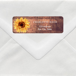 Sunflower rustic brown wood return address label