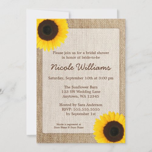 Sunflower Rustic Burlap Bridal Shower Cards
