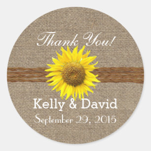 Sunflower Rustic Burlap Country Wedding Classic Round Sticker