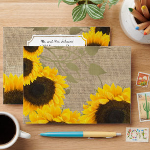 Sunflower Rustic Burlap Farmhouse Envelope