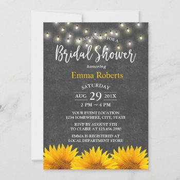 Sunflower Rustic Chalkboard Bridal Shower Invitation by myinvitation at Zazzle