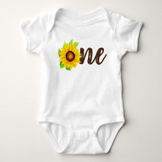 Sunflower Rustic Country 1st Birthday Party Baby B Baby Bodysuit (Front)