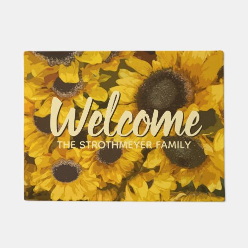 Sunflower Rustic Country Family Name Welcome Doormat