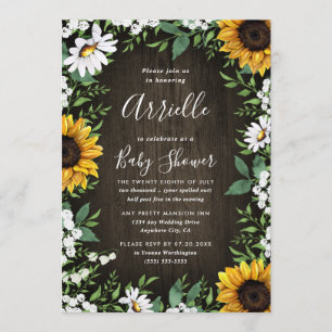 Sunflower Rustic Country Floral Fall Baby Shower Invitation
