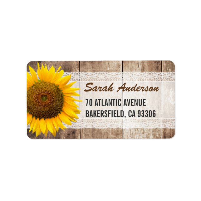 Sunflower Rustic Country Lace Barn Wood Label (Front)