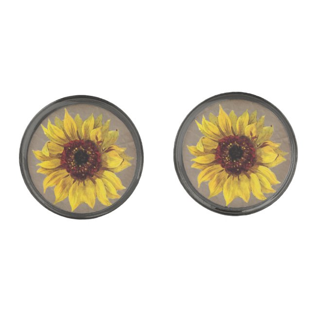 Sunflower Rustic Country Wedding Gift for Groom Cufflinks (Front)