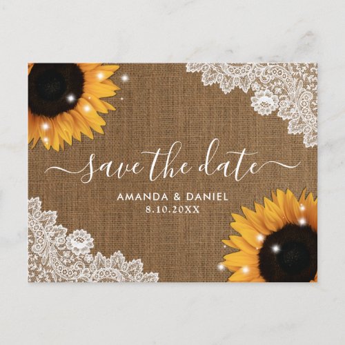 Sunflower Rustic Country Wedding Save The Date Announcement Postcard