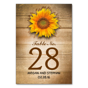 Sunflower Rustic Country Wedding Table Number Card