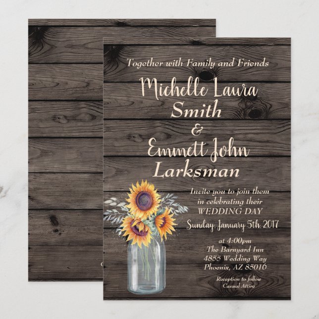 Sunflower Rustic Country Wood Barnyard Vintage Invitation (Front/Back)