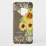 Sunflower Rustic Country Wood Watercolor Floral Case-Mate Samsung Galaxy S9 Case<br><div class="desc">Rustic country style artwork was hand painted in watercolors by internationally acclaimed artist and designer,  Audrey Jeanne Roberts.  A trio of sunflowers on a wreath of baby's breath,  eucalyptus foliage and gathered leaves.   Your name personalized.  Copyright.</div>