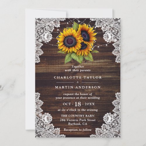 Sunflower Rustic Country Wood Wedding Invitation