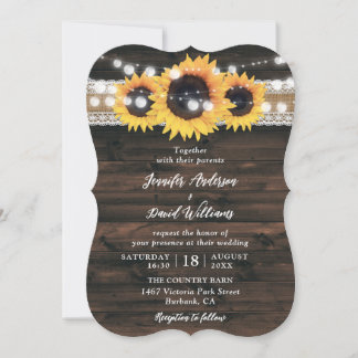 Sunflower Rustic Country Wood Wedding Invitation