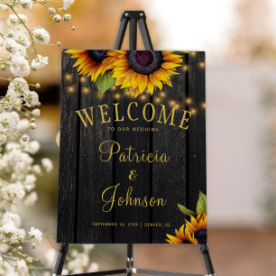 Sunflower rustic country wood wedding welcome sign