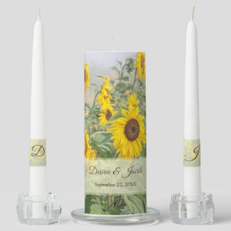 Sunflower Rustic Country Yellow Wedding Unity Candle Set