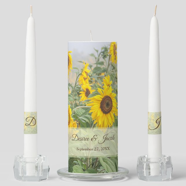 Sunflower Rustic Country Yellow Wedding Unity Candle Set (Front)