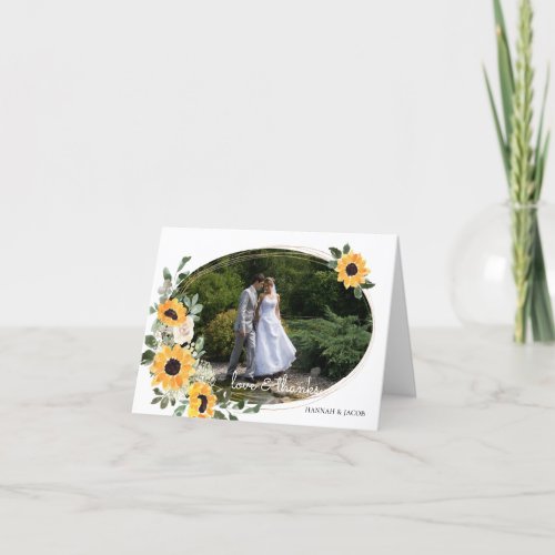 Sunflower Rustic County Wedding Photo Thank You Card