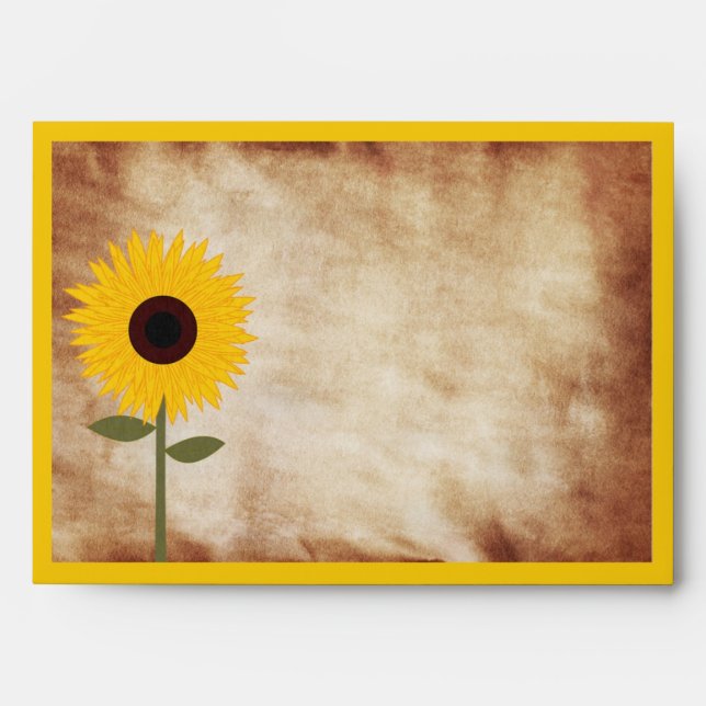 Sunflower Rustic Distressed Paper Look Envelope (Front)