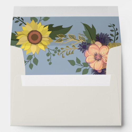 Sunflower Rustic Dusty Blue Wedding Envelope