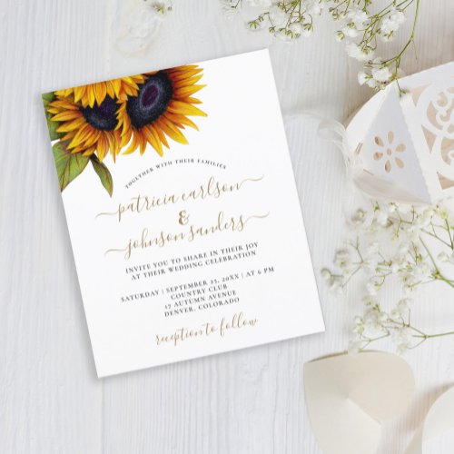 Sunflower rustic elegant BUDGET wedding invitation