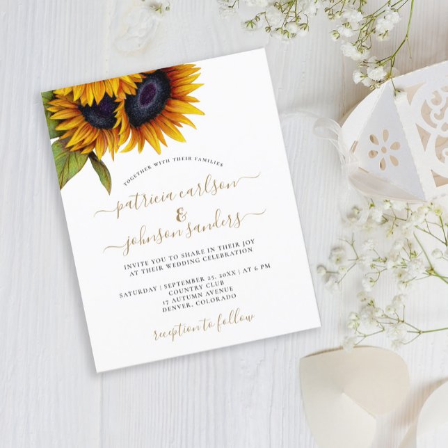 Sunflower rustic elegant BUDGET wedding invitation (Creator Uploaded)