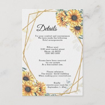 Sunflower Rustic Elegant Geometric Gold Wedding  Enclosure Card