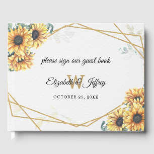 Sunflower Rustic Elegant Geometric Gold Wedding Guest Book