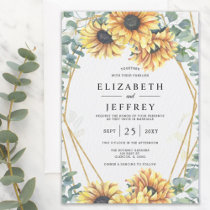 Sunflower Rustic Elegant Geometric Gold Wedding Invitation