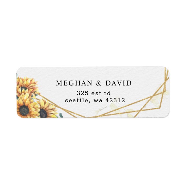 Sunflower Rustic Elegant Geometric Gold Wedding  Label (Front)