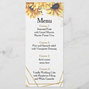 Sunflower Rustic Elegant Geometric Gold Wedding  Menu
