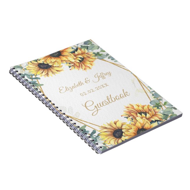 Sunflower Rustic Elegant Geometric Gold Wedding  Notebook (Right Side)