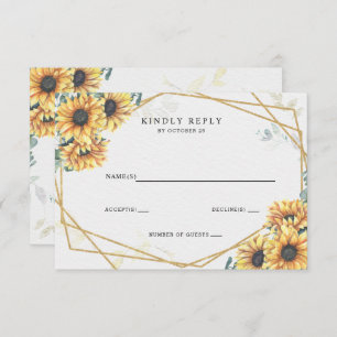 Sunflower Rustic Elegant Geometric Gold Wedding RSVP Card